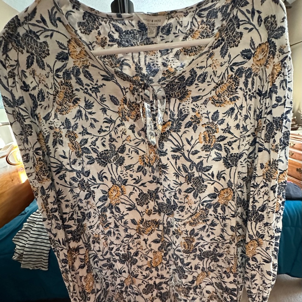 Lucky Brand Blue and Yellow Floral Blouse
